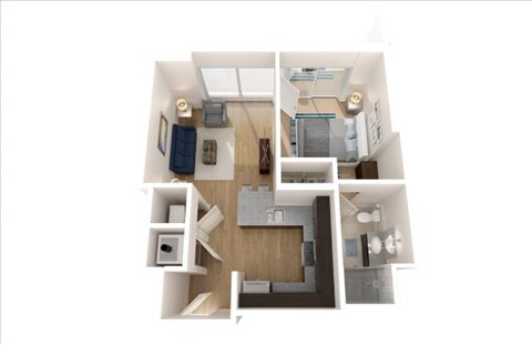 Floor plan for 1 bed, 1 bath, 593 sqft