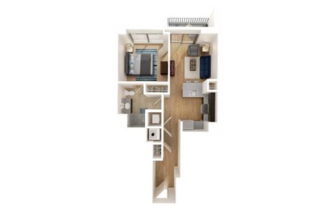 Floor plan for 1 bed, 1 bath, 648 sqft