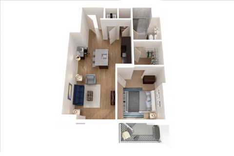 Floor plan for 1 bed, 1 bath, 691 sqft