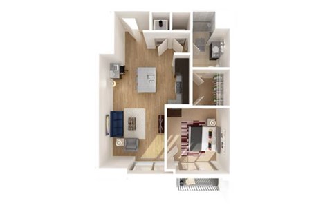 Floor plan for 1 bed, 1 bath, 725 sqft