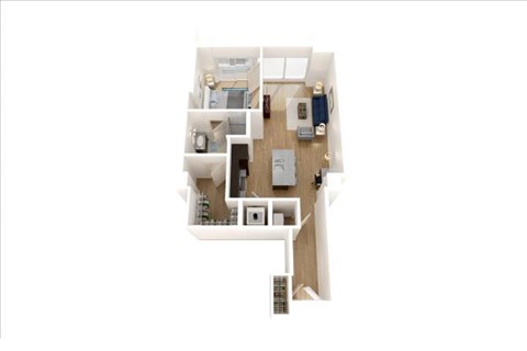 Floor plan for 1 bed, 1 bath, 763 sqft