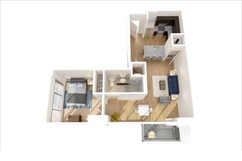 Floor plan for 1 bed, 1 bath, 770 sqft