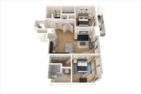 Floor plan for 2 beds, 2 baths, 1030 sqft