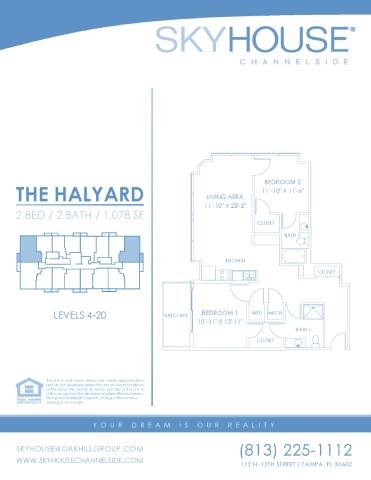 Floor plan for 2 beds, 2 baths, 1078 sqft