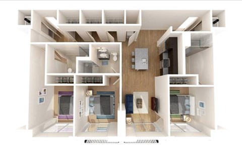 Floor plan for 3 beds, 3 baths, 1343 sqft