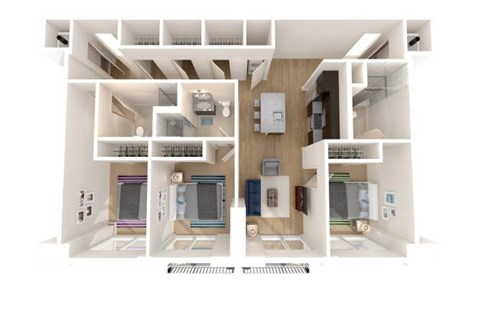 Floor plan for 3 beds, 3 baths, 1343 sqft