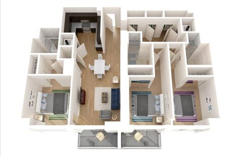 Floor plan for 3 beds, 3 baths, 1377 sqft