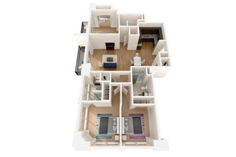 Floor plan for 3 beds, 3 baths, 1442 sqft