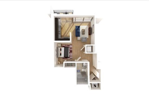 Floor plan for studio, 1 bath, 555 sqft