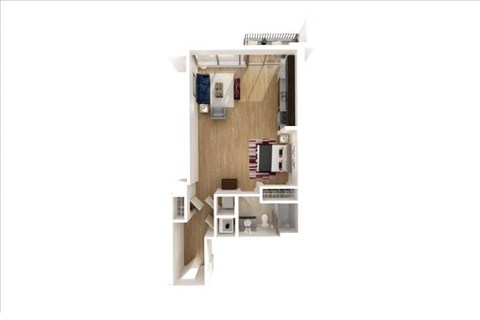 Floor plan for studio, 1 bath, 673 sqft