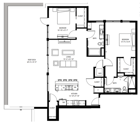 Floor plan for 2 beds, 2 baths, 1320 sqft