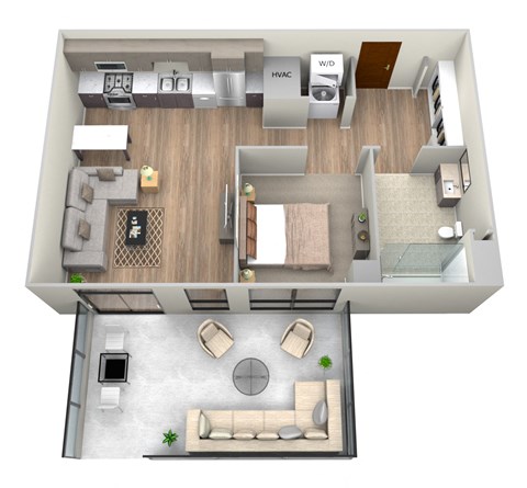 Floor plan for 1 bed, 1 bath, 590 sqft