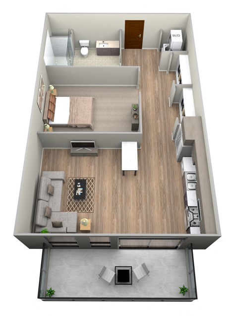 Floor plan for 1 bed, 1 bath, 585 sqft