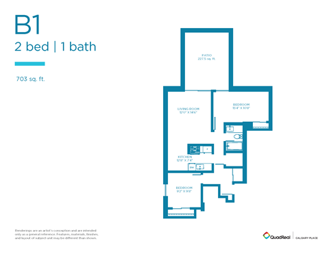 Floor plan for 2 beds, 1 bath, 716 sqft