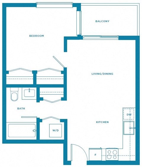 Floor plan for 1 bed, 1 bath, 521 sqft