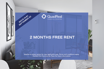 Mississauga apartment for rent - A room with a QuadReal advertisement offering 2 months free rent.