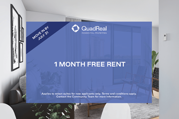 Mississauga apartment for rent - A room with a QuadReal advertisement for a free rent offer.