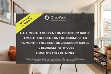Vancouver apartment for rent - A poster advertising a half month free rent on 2 bedroom suites.