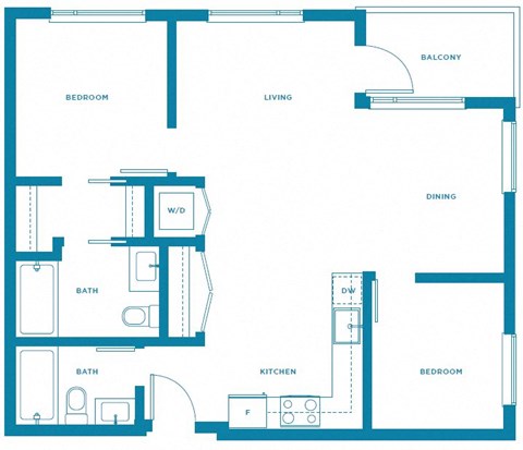 Floor plan for 2 beds, 2 baths, 808 sqft