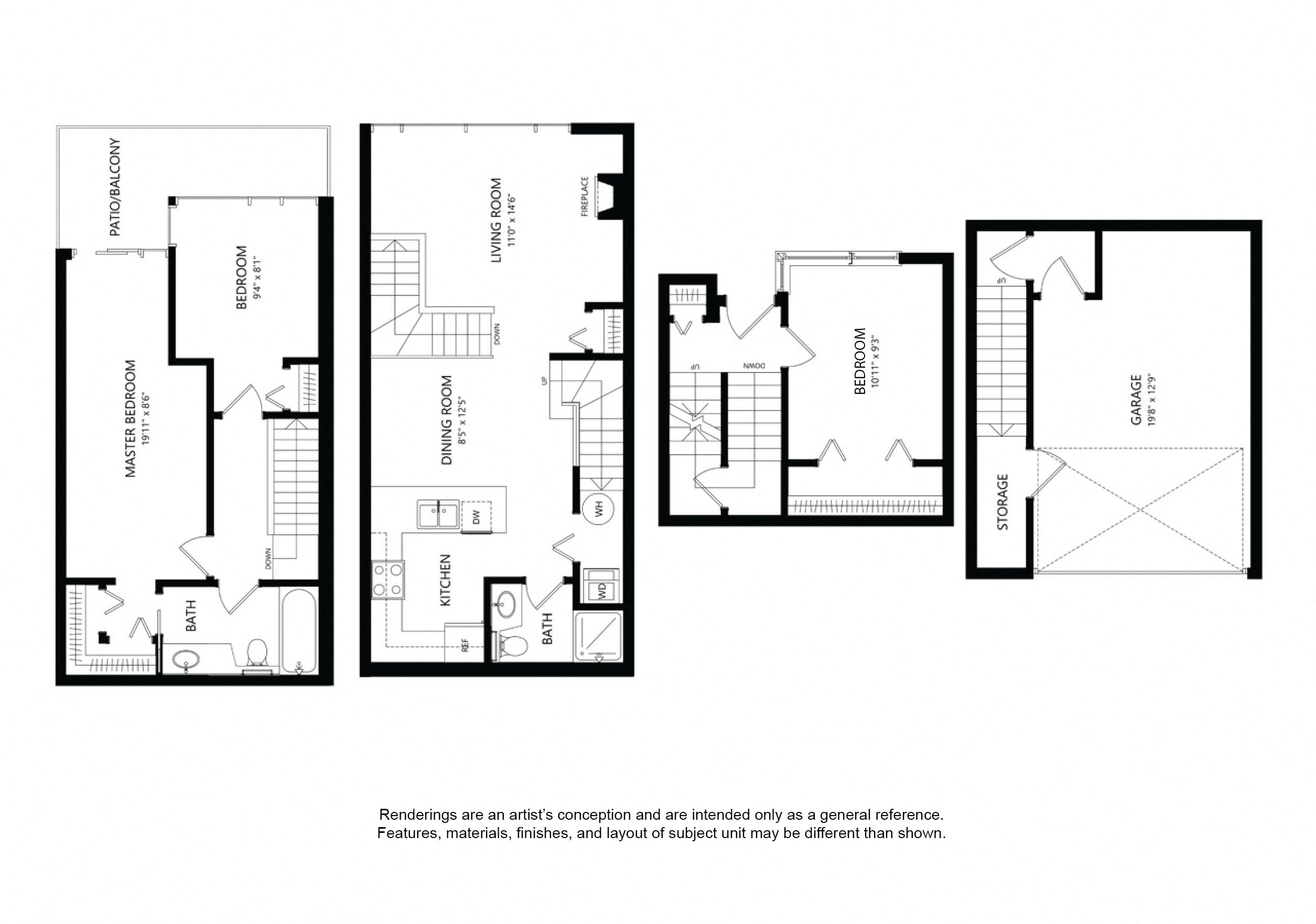 Floor plan for 3 beds, 2 baths, 1395 sqft