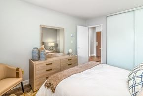 Mississauga apartment for rent - Sunny bedroom showing a bed and dresser.
