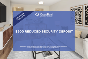 Vancouver apartment for rent - A sign advertising a $500 reduced security deposit from QuadReal.