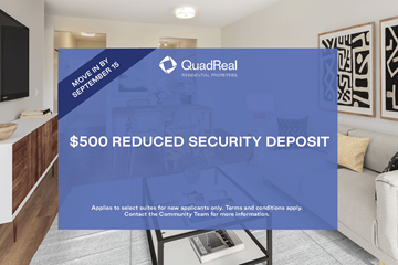 Vancouver apartment for rent - A sign advertising a $500 reduced security deposit from QuadReal.
