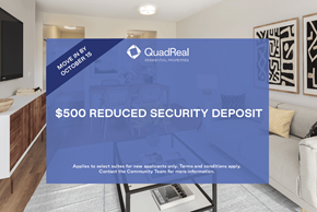 Vancouver apartment for rent - A sign in a living room advertises a $500 reduced security deposit.