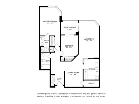 Floor plan for 2 beds, 1.5 baths, 850 sqft