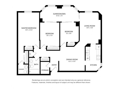 Floor plan for 3 beds, 1.5 baths, 1289 sqft