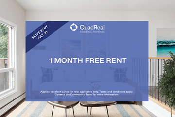 Burlington townhouse for rent - A room with a QuadReal advertisement for a free rent offer.