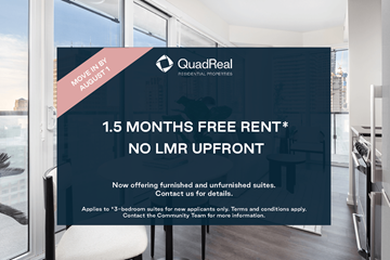 Toronto apartment for rent - A QuadReal advertisement offers 1.5 months free rent with no LMR upfront.