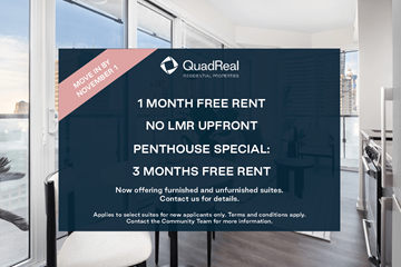 Toronto apartment for rent - A sign advertising a 1 month free rent and 3 months free rent from QuadReal.