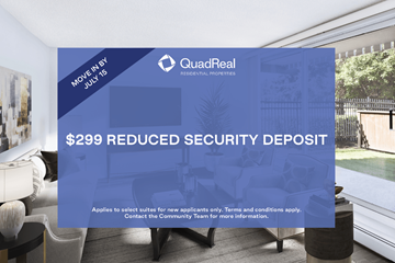 Calgary apartment for rent - A QuadReal advertisement offering a $299 reduced security deposit.