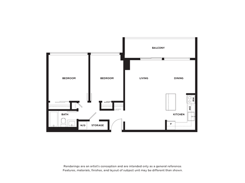 Floor plan for 2 beds, 1 bath, 900 sqft