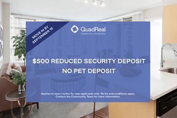 Vancouver apartment for rent - A sign in a kitchen advertises a $500 reduced security deposit for new applicants.