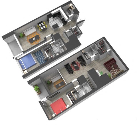 Floor plan for 2 beds, 4 baths, 1463 sqft