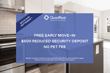 North Vancouver apartment for rent - A kitchen with a sign advertising a free early move-in and reduced security deposit.