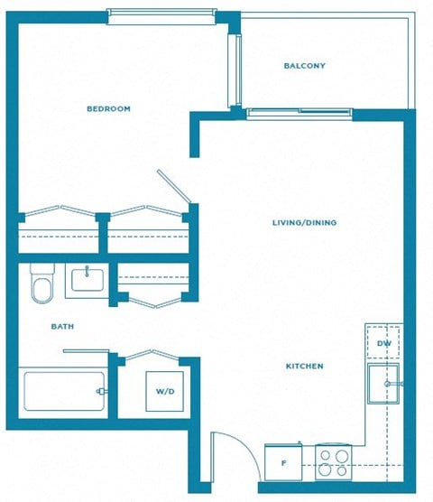 Floor plan for 1 bed, 1 bath, 521 sqft