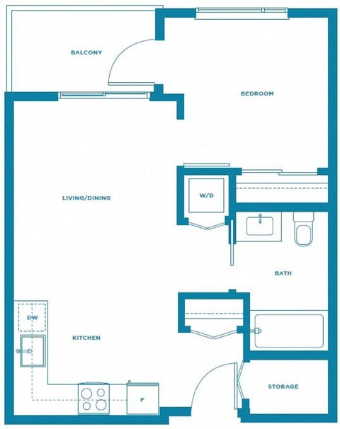 Floor plan for 1 bed, 1 bath, 509 sqft