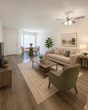 Loma Linda apartment for rent - A living room with a couch, chairs, and a television.