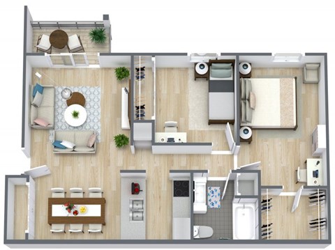 Floor plan for 2 beds, 1 bath, 960 sqft