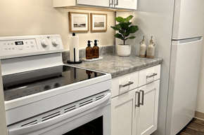 Coldwater apartment for rent - A white stove top oven with a black stovetop.