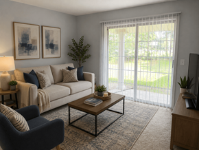 Mt. Vernon apartment for rent - A living room with a sofa, chair, and a coffee table.