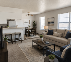 Fairfield apartment for rent - A living room with a couch, chairs, and a coffee table.