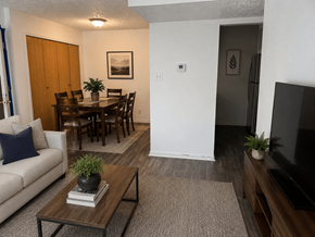 Waskom apartment for rent - A living room with a couch, coffee table, and television.
