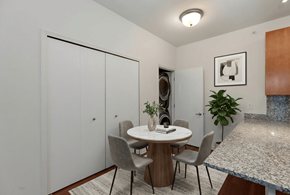 Dundee apartment for rent - A dining room with a round table and chairs.