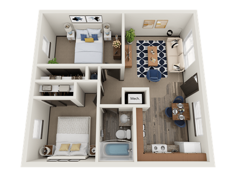 Floor plan for 2 beds, 1 bath, 660 sqft