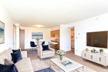 Tuscaloosa apartment for rent - A living room with a white couch and a coffee table.