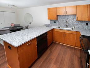 St. Clair apartment for rent - Kitchen with Tile Backsplash at Gray Estates Apartments, MRD Conventional, St Clair MI 48079